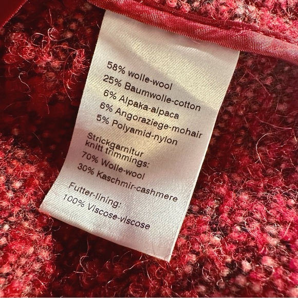 Akris Punto RARE Red Wool & Mohair-Blend Button-Up Coat with Cashmere Knit Trim - Picture 7 of 16